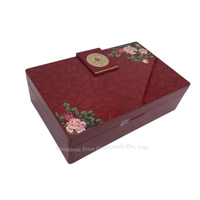 China Custom handmade high quality factory red empty luxury tea gift box wooden printing for sale