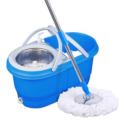 China BEKAHOS Durable Stainless Steel Double Pole Detachable Bucket Mop With Detergent Bottle And 2 Microfiber Mop Head for sale