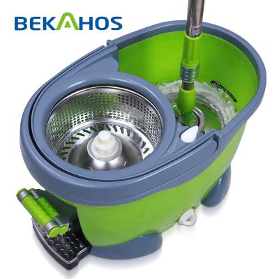 China BEKAHOS 360 Stainless Steel Broom Rotating Stem Sustainable Drying Floor Cleaner Mop Easy Magic Bucket With Foot Pedal for sale