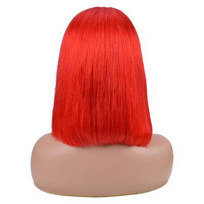 China Silky Straight RED Wave FDX Cuticle Aligned Virgin Hair Straight Human Hair 4x4 Bob Wig Lace Front Wigs For Women Brazilian Hair Color RED Color for sale