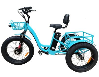 China 24 Inch 3 Wheel Electric Tricycle 7 Speed 48V 750W Electric Fat Tire Cargo Bike for sale