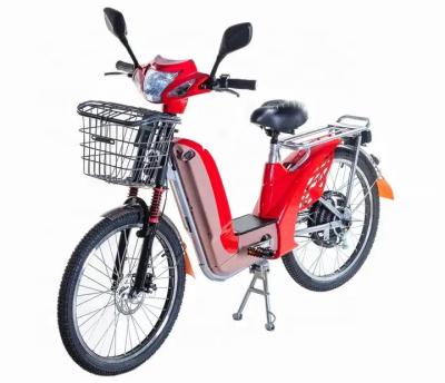 China 48V 12Ah 24 Inch Red Electric Bike With Lead Acid Battery Front Disk Rear Drum Brake for sale