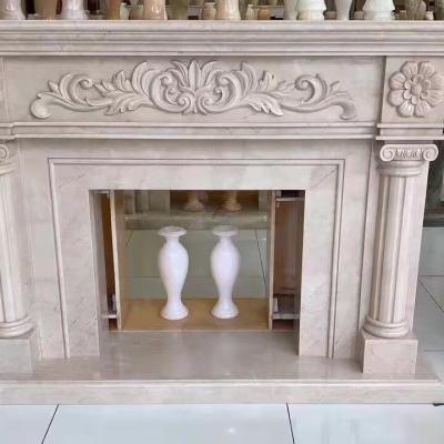 China Modern Classic Traditional Marble Fireplace Surround Beige Color Natural Marble Good Quality for sale