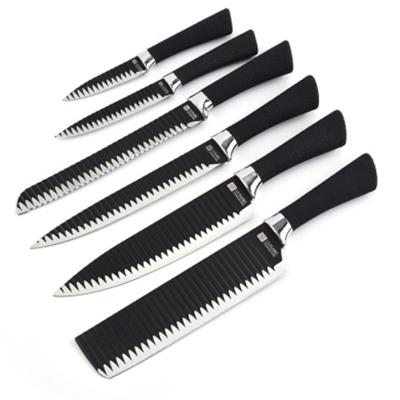 China 2021 Factory Supply 6pcs Set Stainless Steel Black Multifunctional Durable Kitchen Knife Durable Professional Chef for sale