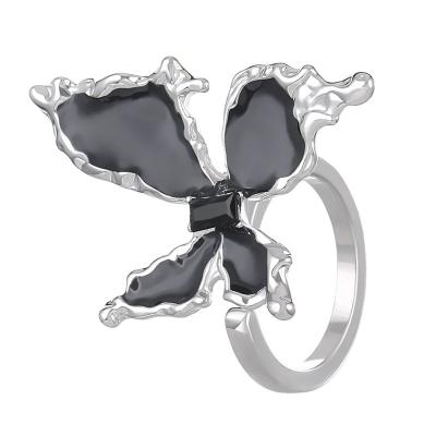 China High Quallity Wholesale Fashion Personalized Birthday Gift Jewelry Exaggerated Open Adjustable Asymmetric Butterfly Ring for sale