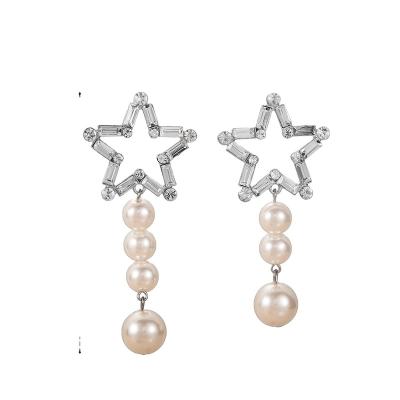 China Decoration Wholesale Customized Asymmetric Earring Moissanite Crystal Hollow Five-Pointed Star Pearl for Weddings Parties and Gifts for sale