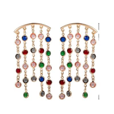 China Decoration Women's Classic Style Long Tassel Earrings with Crystal Diamond Pendant for Wedding Party or Gift for sale