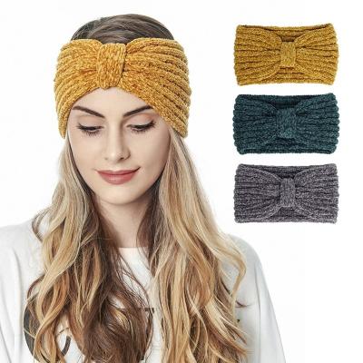 China Headband Simple Chenille Knitted Sporty Bow Hairbands for Girls Kids Winter Headband for sale