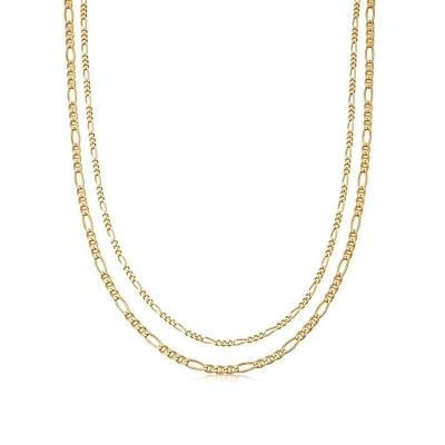 China TRENDY Hot sale Minimal double figaro chain choker Jewelry 18K gold plated stainless steel double layer necklace for sale