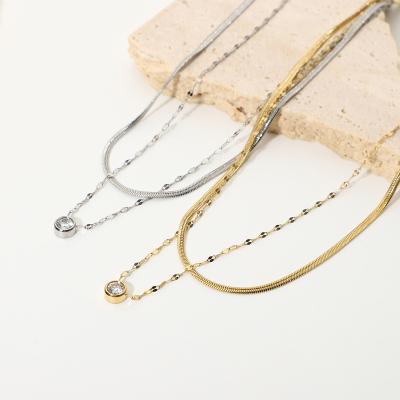 China TRENDY Fashion Stacking Snake Chain Choker Stainless Steel Jewelry Women 14K Gold Silver Double Layered Pendant Necklaces for sale