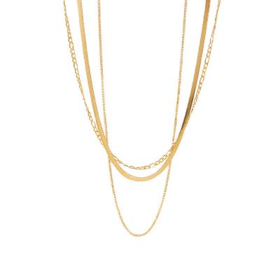 China Vintage Fashion Stainless Steel Flat Snake Herringbone Chain Three Layer Figaro Chains Necklace For Women for sale