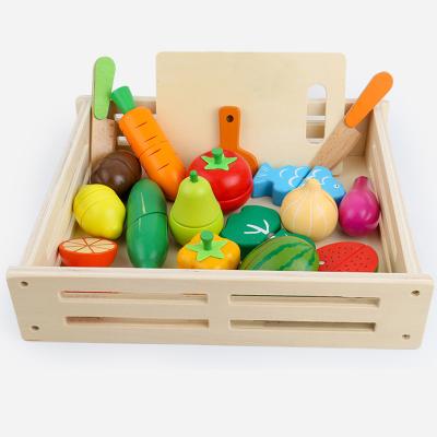 China Eco-friendly Wooden Pretend Play Kitchen Toy Magnetic Vegetable Fruit Toy Cutting Cooking Food Toy For Kids for sale