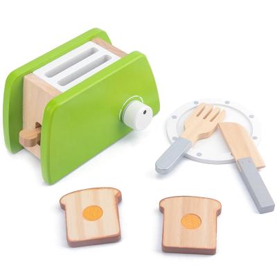 China Eco-friendly Wooden Green Bread Machine Boys and Girls Simulation Toaster Kitchen Toys Pretend Play Kitchen Toys for sale