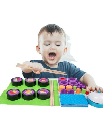 China Trending Toys Eco-friendly Kids Wooden Sushi Pretend Play Kitchen Set Preschool Kids Food Toys For Children for sale