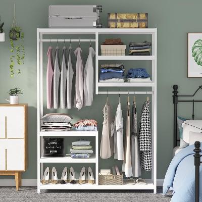 China Free & Portable & Tribesigns Multifunctional Closet Organizer White Metal Closet Freestanding Storage With Double Bar Shed Bedroom for sale