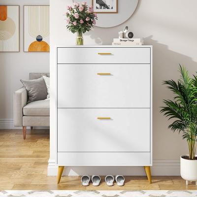 China Hot Selling Tribesigns Modern Shoe Top Cabinet Wood And Metal Storage With 2 Flip Drawers White Slim For Entryway for sale