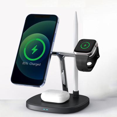 China Magnetic Adsorption Magnetic QI 15W 4 in 1 Fast Wireless Charger Dock for Iphone 12 Iwatch Airpods pro Apple Pencil 1er for sale