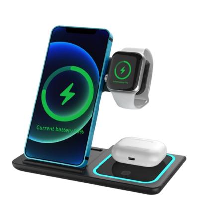 China Wireless Charger For Phone OEM ODM Magsafing 3 in1 Qi 15W Charger Duo Fast Wireless Magnetic Holder With LED Light for sale