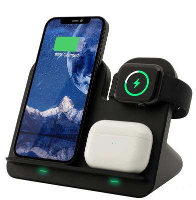 China Multifunctional Wireless Charger Stand 3 in 1 15w Fast Wireless Charger Stand For iPhone 12 13 Airpods iWatch Samsung for sale