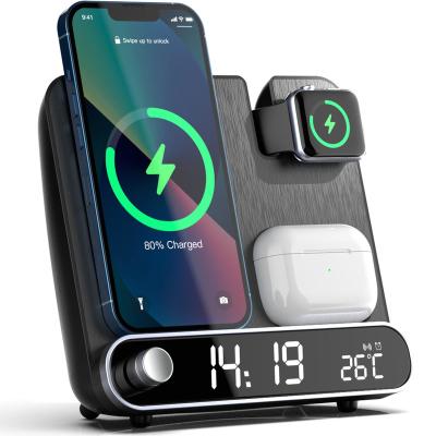 China For New Arrival Iphone 3 12/13 Series IN 1 Wireless Charger Stand For iPhone X 11 12 13 Series For iWatch 15W Qi Clock Radio Charging Stand for sale