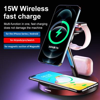 China Strong Magnetic 4 in 1 Stand DesktopFor Iphone Fast Charging Magnet 15w Wireless Charger for sale