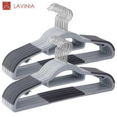 China LAVINIA 2021 Minimalist Household Non-Slip Plastic Adult Clothes Rack Shirt Hanger Gray Coat Hangers For Suit Jacket T-shirt for sale