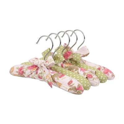 China Durable Floral Quartz Pink Closet Hangers For Baby Clothes Satin Padded Hanger for sale