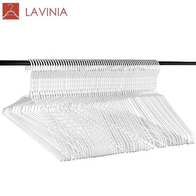 China LAVINIA Laundry Galvanized Hanger Durable Wire Hanger White Powder Coated Notched Laundry Hangers for sale