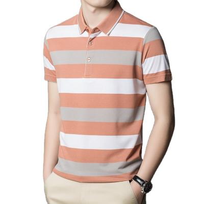 China Custom Logo High Quality Comfortable Anti-wrinkle 100% Cotton Short Sleeve Contrast Striped Men Polo Shirt for sale