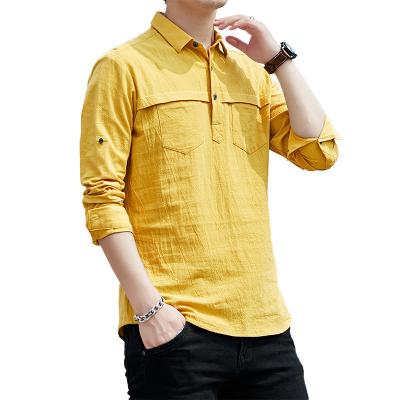 China Pocket Boxy Service Slim Korean Double Lapel Pullover Anti-wrinkle Solid Color Cotton And Shirt Casual Polo Shirts Canvas Lapel Shirts for sale