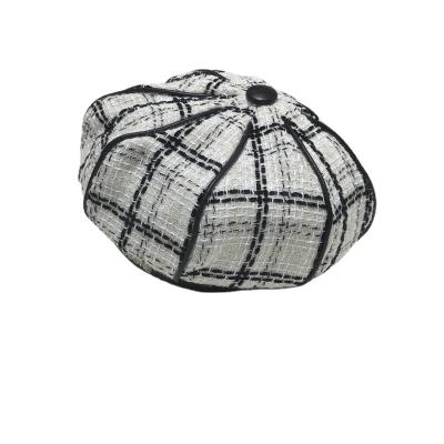 China Character Plaid for Autumn Winter Stylish Octagonal Lady Warm Custom Women's Cashmere Cotton Hats Fashion Embroidered Beret Hats for sale