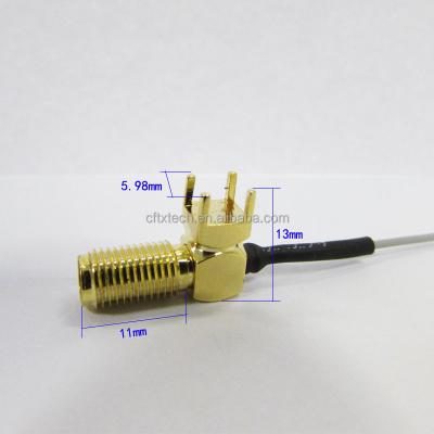 China SMA PCB Female Holder 50ohm RF Right Angle Connector Jack with Ipex Pigtail Cable CF-SMA/IPEX1.13-KWE for sale