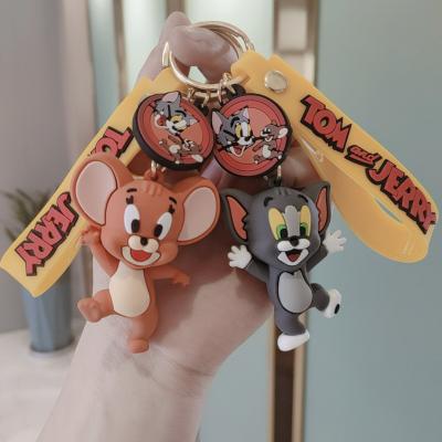 China 2022 Cute PVC 3D Kawaii Cartoon Character Keychain Tom and Jerry Cat Mouse Rubber Keychain Pendant for sale