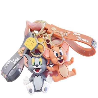 China Tom& Hot Rubber PVC Jerry's Keychains 2022 New Llaveros Kawaii Tom Jerry Keychain Cute Cat Mouse Jerry Bag Decorations 3D for sale