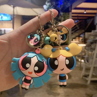 China HOT SALE Rubber Girls Powerpuff Keychains Anime Cartoon Pendant Car Bag Purse PVC 3d Key Chain Rubber Keychains for sale