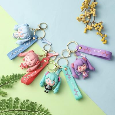 China HOT SALE PVC Keychains Anime Key Chains Hatsune Miku Cute Keychain Llaveros 3d Cartoon PVC Rubber Key Chain for sale