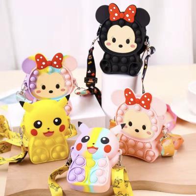 China Newest Bubble Press Silicone Coin Purse Zipper Bag Waterproof Amazon Toy Bubble Crossbody Purse Mini Pokemon Pikachu Cartoon Push for sale