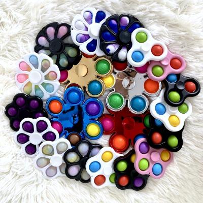 China Hot Product Silicone+ABS fidgety person kids toys push up Mini Toy Finger Bubble Pop Fidget Key Chain Spinning Handheld Spinner for sale