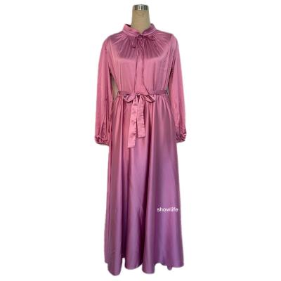 China Modest Muslimah Styling Muslim  Women fashion Clothes Islamic Abaya Dubai elegant satin dress with big swing maxi dress for sale