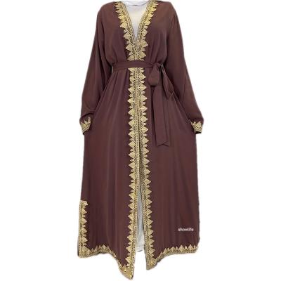 China Polyester Long Sleeve Middle East Clothing Women Modest Open Abaya Dubai Muslim Arab Islamic Dress for sale