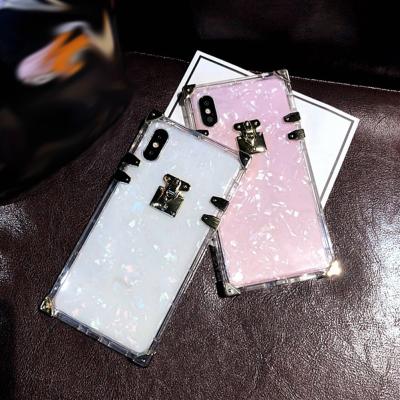 China Luxury Shockproof For Square Clear TPU Metal Corners Phone Case For iPhone 11 Mini Glitter 12 Phone Case for sale