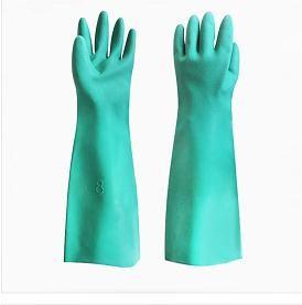 China Guantes resistentes a productos químicos de nitrilo verde de 18 pulgadas y 45 cm Guantes de nitrilo para restaurante de 22 mil en venta