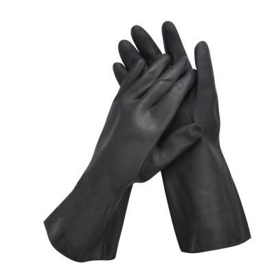 China Alkali Resistance Neoprene Chemical Gloves 330mm Flock Lined Black Neoprene Gloves for sale