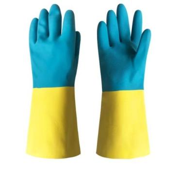 Cina Prodotto chimico industriale bicolore di uso del guanto speciale del neoprene giallo blu resistente in vendita