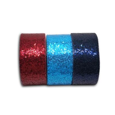 China Recyled 75mm Small Glitter Sequin Fabric Brushed Ribbon For Hair Bows Headband / Ribbons, Customize Color 25 yards per roll wholesale DIY for sale