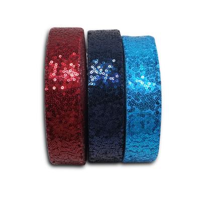 China Recyled 38mm Small Glitter Sequin Fabric Brushed Ribbon For Hair Bows Headband / Ribbons, Customize Color 25 yards per roll wholesale DIY for sale