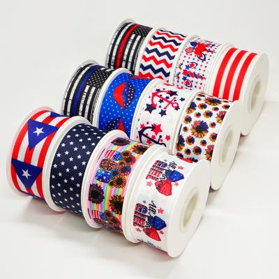 China Custom Dechlorinating 4th July Ribbon Recyled Satin Ribbon 38mm Width 1.5Inch Blue Star Alert USA Gift Accessories for sale