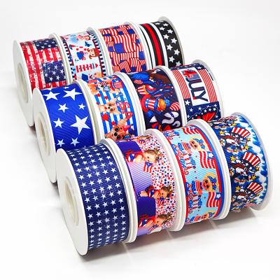 China Recyled America Ribbon Gift Decoration Accessories High Quality Star Blue Alert 1.5Inch 38mm Printed Customized Satin Ribbon for sale