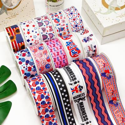 China Recyled 38mm Width 1.5Inch America 4th July Ribbon Star Head Accessories Gift Wrap Blue Alert DIY Decorative Materials for sale