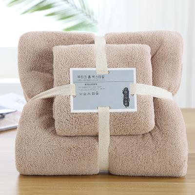 China High Quality Child Safe Towel Set Coral Fleece Bath Towel Soft 70*140cm and Hair Drying Turban Towel 35*75cm for sale